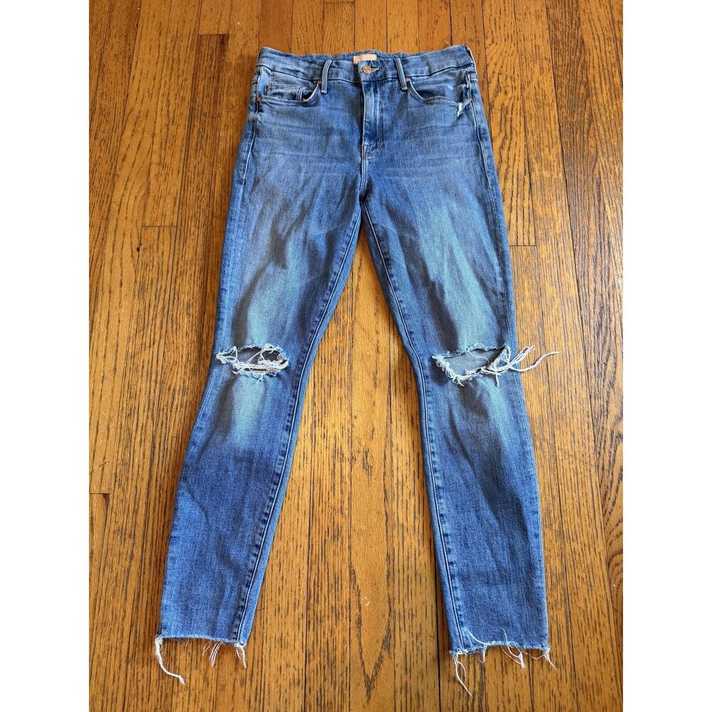 MOTHER Jeans Womens 29 Blue The Looker Ankle Fray Skinny Ripped Knees Made USA